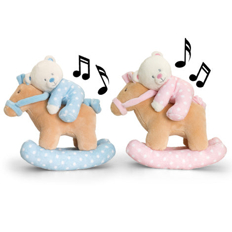 Keel Toys Osito de peluche sobre caballo musical 22 cm, kit de 2