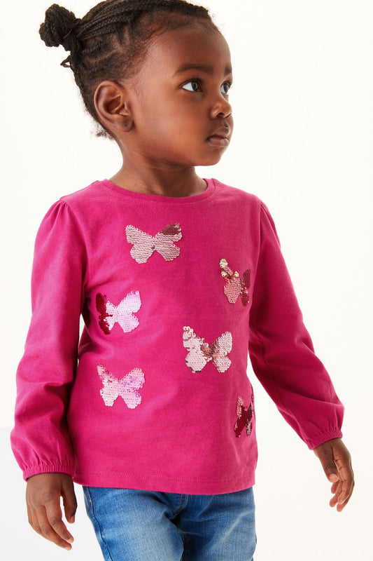 |Niña| Camiseta de manga larga con lentejuelas - Rojo baya (3 meses-7 años)