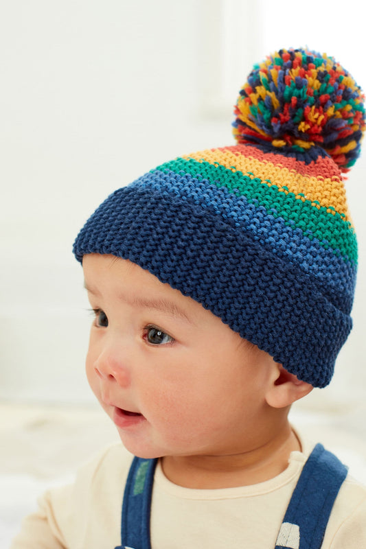 |BabyBoy| Touca pom pom de Malha / Azul Arco-íris - (0meses-2anos)