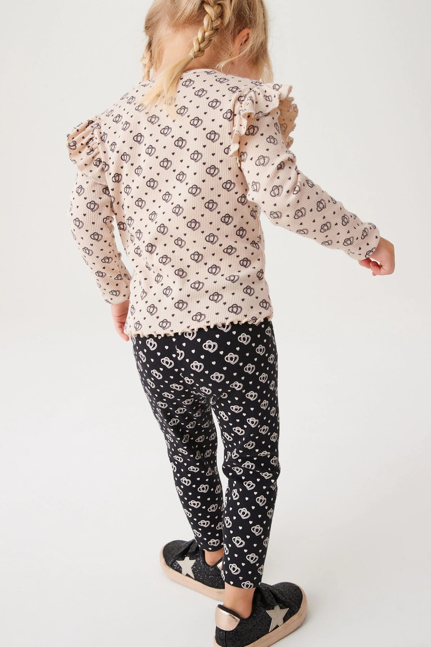 |BabyGirl| Blusa Manga Longa com Babado e Canelada - Coração Bege (3meses-7anos)