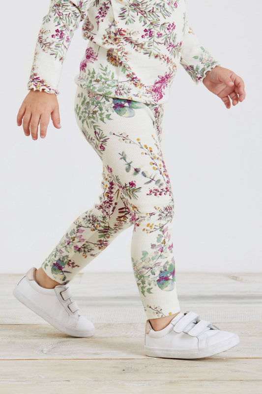 |Niña| Legging floral de punto de canalé - Crema (3 meses-7 años)