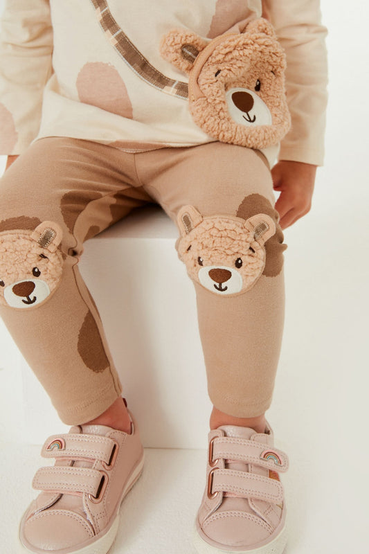 |Niña| Leggings bordados - Oso pardo (3 meses-7 años)