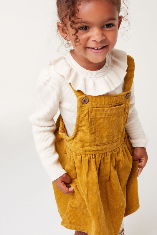 |Niña| Vestido con pechera - Amarillo ocre - (3 meses-8 años)