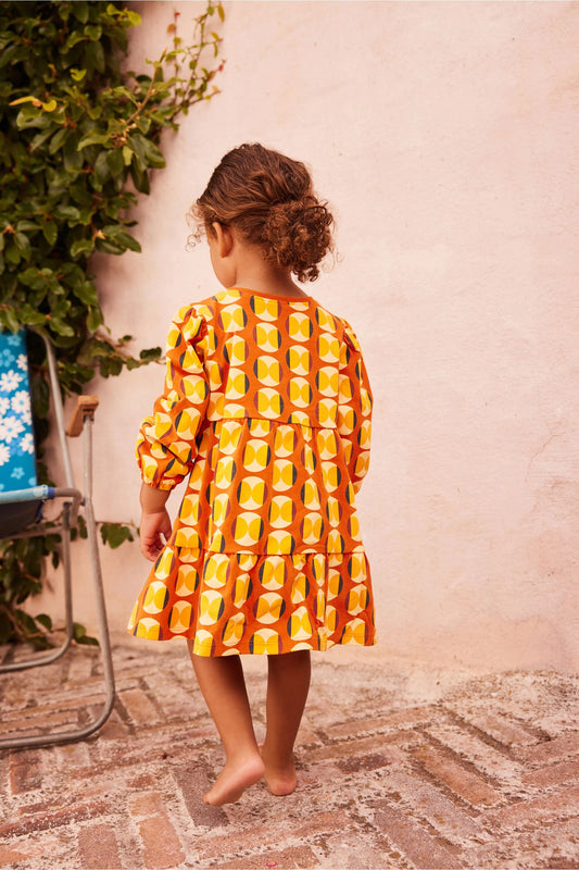 |Niña| Vestido estampado en capas Shape - Naranja - (3 meses-7 años)