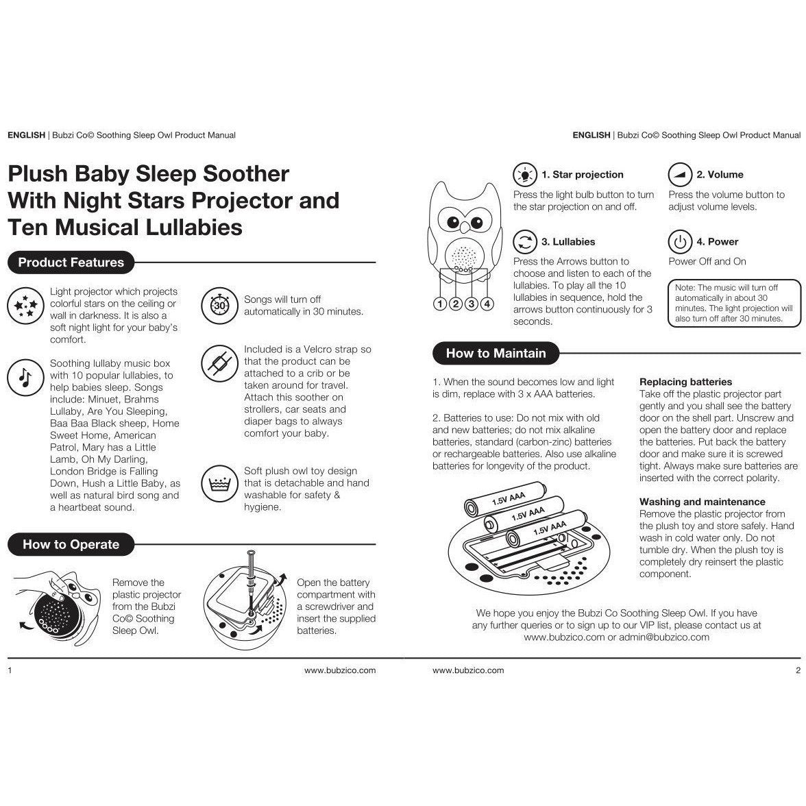 Bubzi Co - Corujinha Ajuda Bebê Dormir - Baby Sleep Aid Night Light Anne Claire Baby Store