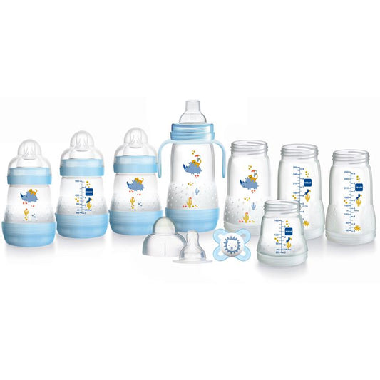 MAM Kit Iniciante de Mamadeiras Anti-Cólicas / Auto Esterilizáveis Bestseller Anne Claire Baby Store Ltd. Azul (11 itens)