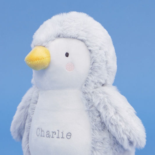 Brinquedo macio de pinguim cinza personalizado