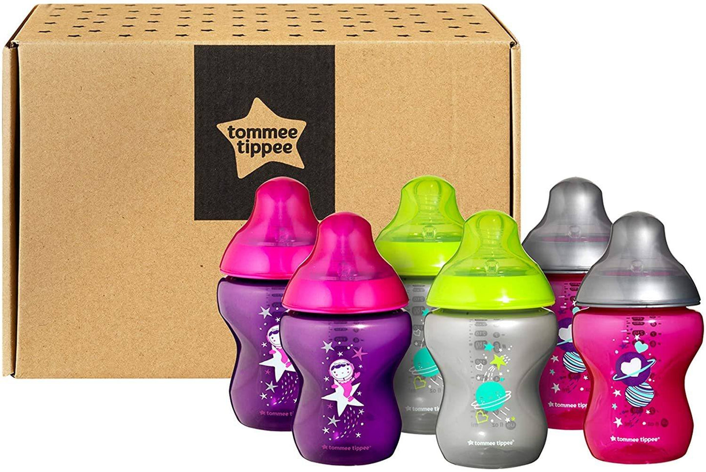 Tommee Tippee Closer to Nature - kit com 6 mamadeiras decoradas rosa 260ml Anne Claire Baby Store