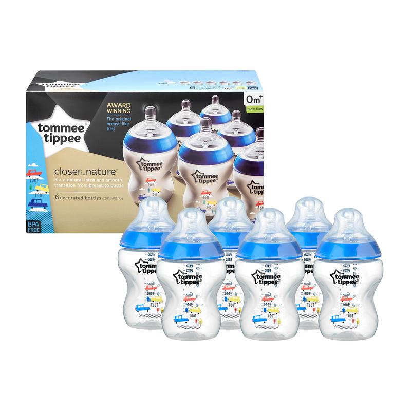 Tommee Tippee Closer to Nature Mamadeiras Decoradas Azul 260ml - Kit com 6 Anne Claire Baby Store