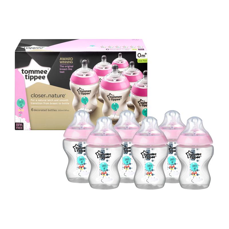 Tommee Tippee Closer to Nature Mamadeiras Decoradas Rosa 260ml - Kit com 6 Anne Claire Baby Store