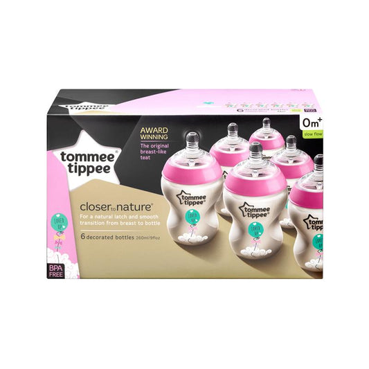 Tommee Tippee Closer to Nature Mamadeiras Decoradas Rosa 260ml - Kit com 6 Anne Claire Baby Store