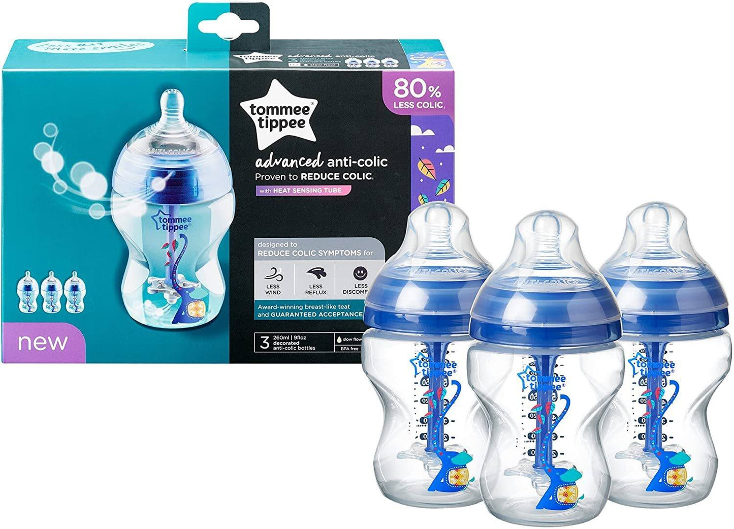 Tommee Tippee - kit de 3 mamadeiras decoradas azul 260 ml Anne Claire Baby Store