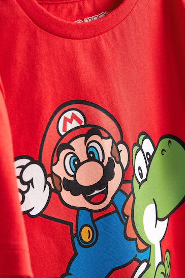 |Niño| Camiseta Licencia de Juego - Mario y Yoshi Roja (3-16 años)