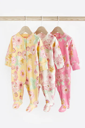 |BabyGirl| Pacote De 3 Pijamas Florais Para Bebê - Floral (0 meses a 2 anos)