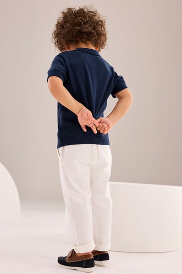|Boy| Suéter Polo Manga Curta Com Gola Zip - Azul Marinho (3 Meses - 7 Anos)