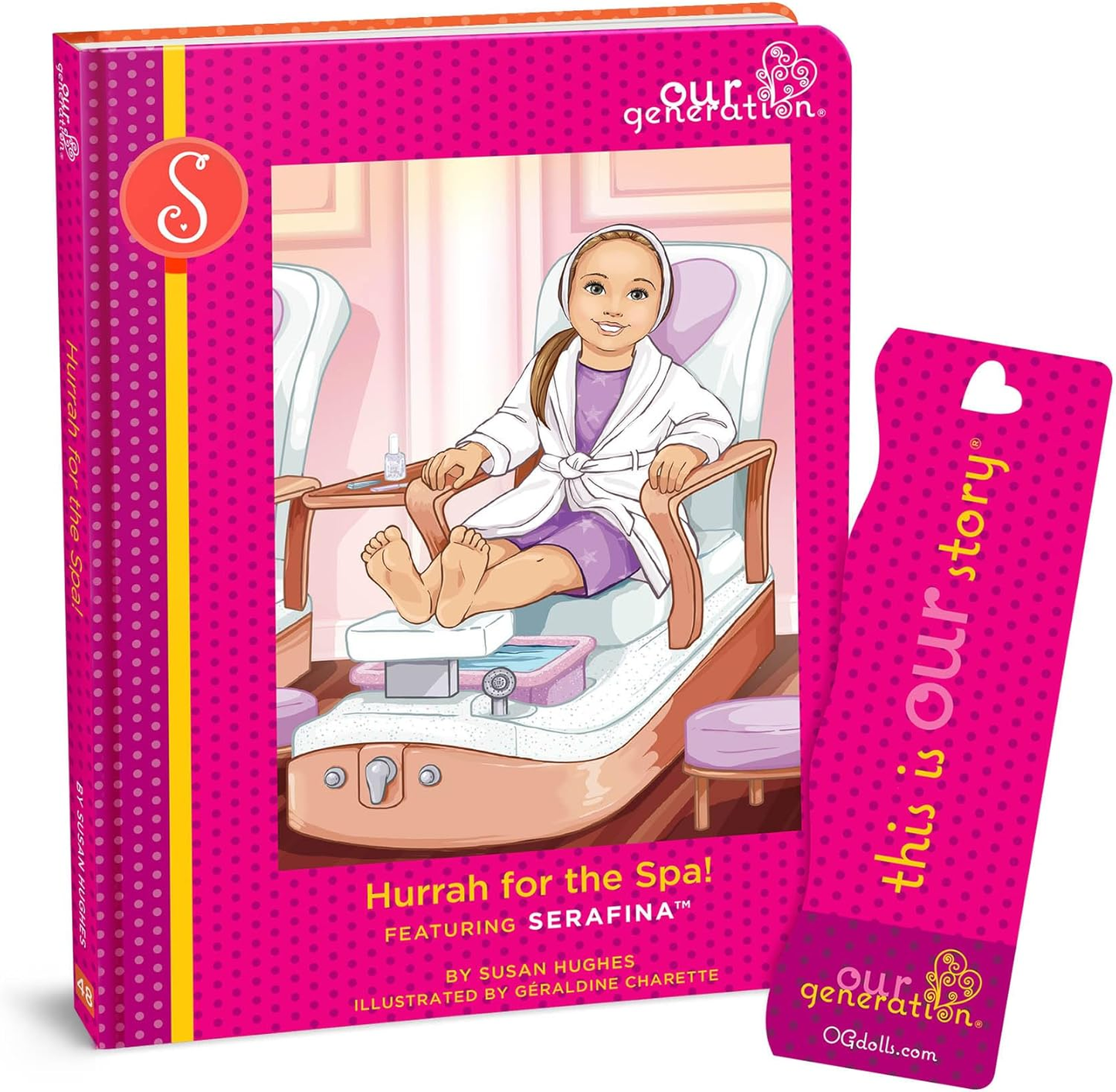 Our Generation Boneca Deluxe Emily com Livro de Histórias – Boneca organizadora de festas de 45 cm e livro de histórias para meninas e meninos, acessórios divertidos para festas, corpo macio e fofinho, para crianças a partir dos 3 anos