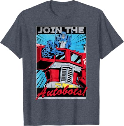 T-shirt com poster retro do Transformers Optimus Prime juntando-se aos Autobots