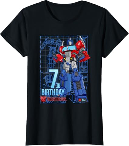 T-shirt de aniversário dos 7 anos do Optimus Prime dos Transformers