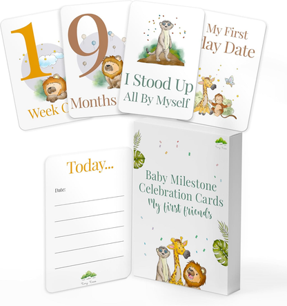 Conjunto de presentes para marcos de bebé Tiny Trees - Caixa de presentes e lembranças premium - Cartões de marcos, divisórias de armário, placa de boas-vindas e placa de sono - Presentes perfeitos para pais recém-nascidos
