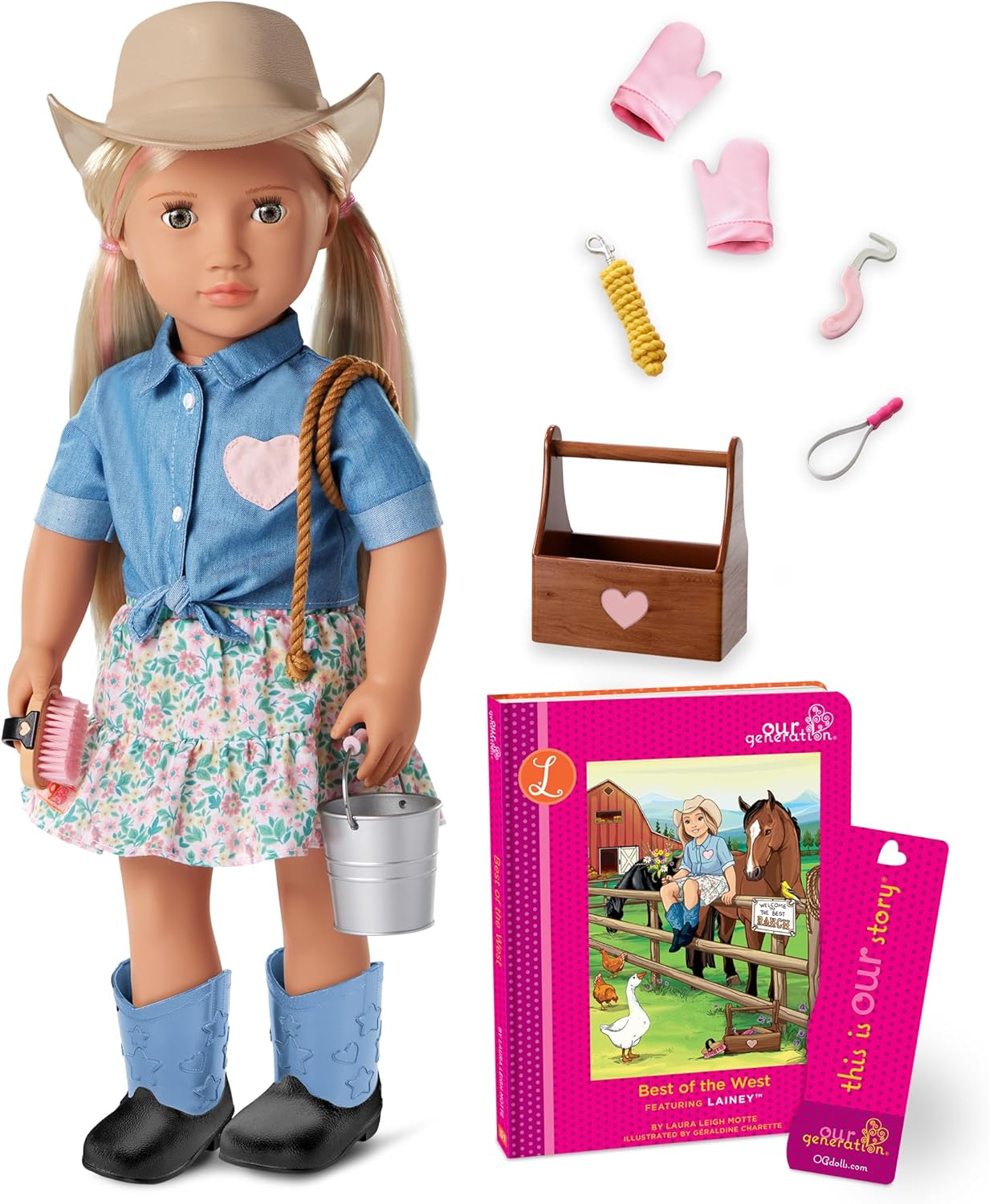 Our Generation – Boneca de 45 cm com vestido floral – Cabelo loiro e olhos azuis – Acessórios de joalharia – Brincadeira de faz de conta – Brinquedos para crianças a partir dos 3 anos – Ellory