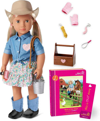 Our Generation – Boneca de 45 cm com vestido floral – Cabelo loiro e olhos azuis – Acessórios de joalharia – Brincadeira de faz de conta – Brinquedos para crianças a partir dos 3 anos – Ellory