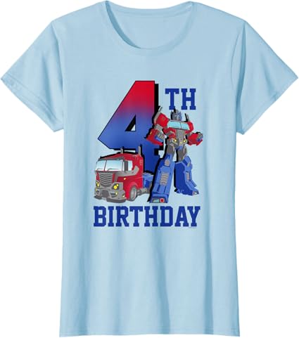 T-shirt com poster comemorativo do 4º aniversário do Optimus Prime de Transformers com efeito degradé