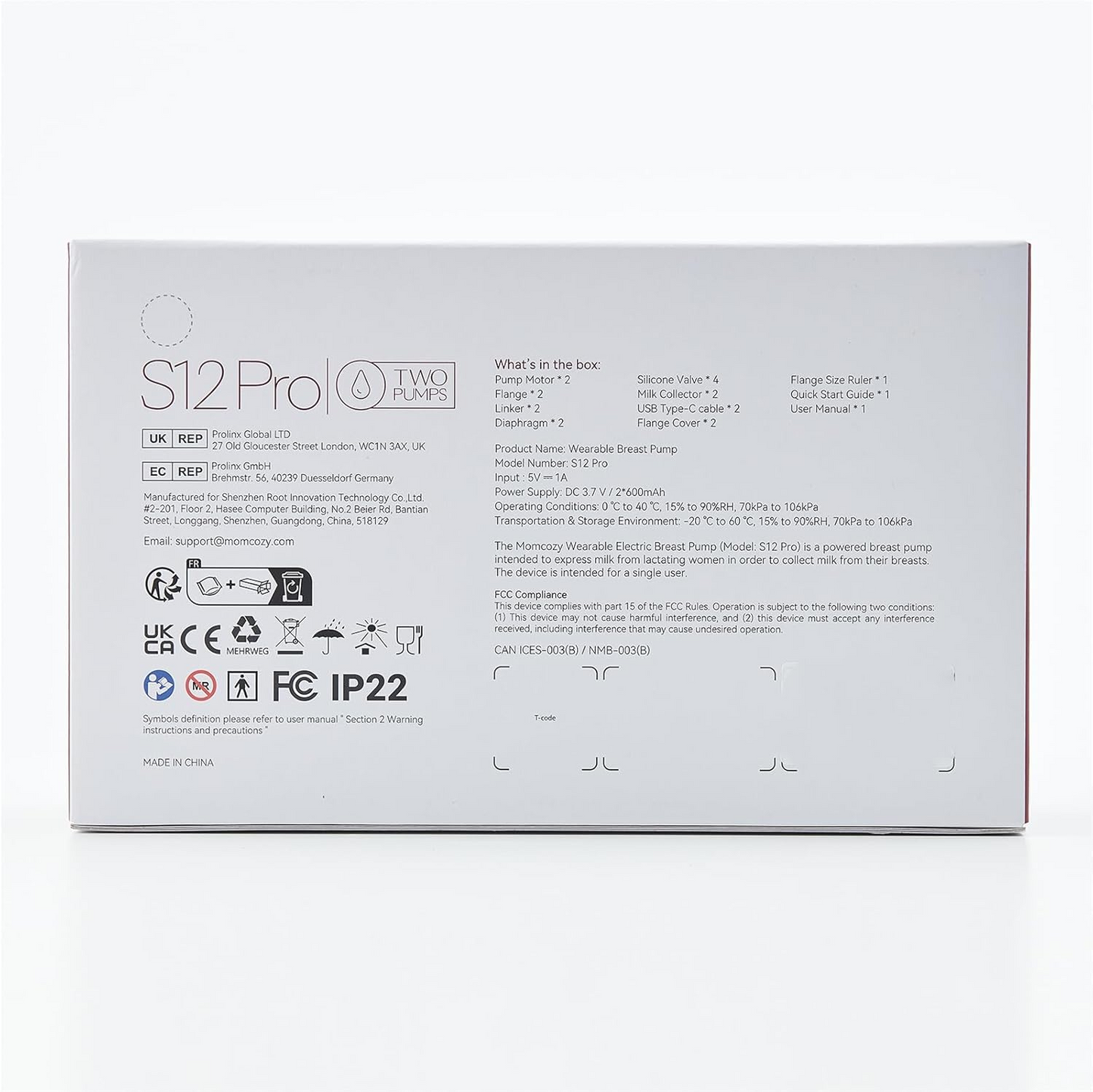 Momcozy Bomba de extração de leite wearable S12 Pro, bomba dupla mãos-livres com flange confortável de dupla vedação, 3 modos e 9 níveis Bomba de extração de leite elétrica, visor inteligente, 24 mm (2, branco)