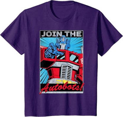 T-shirt com poster retro do Transformers Optimus Prime juntando-se aos Autobots