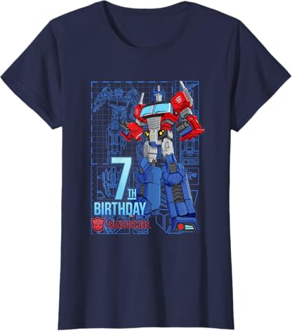 T-shirt de aniversário dos 7 anos do Optimus Prime dos Transformers