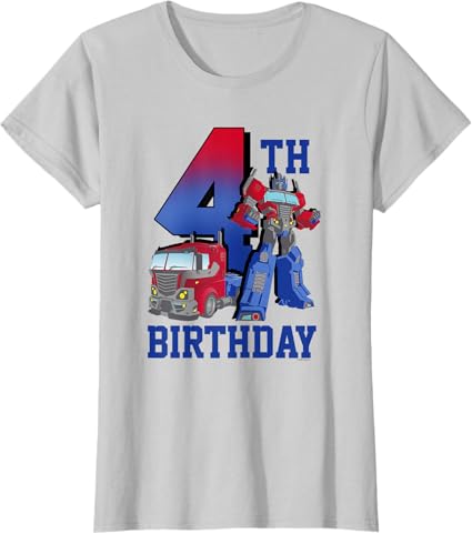 T-shirt com poster comemorativo do 4º aniversário do Optimus Prime de Transformers com efeito degradé