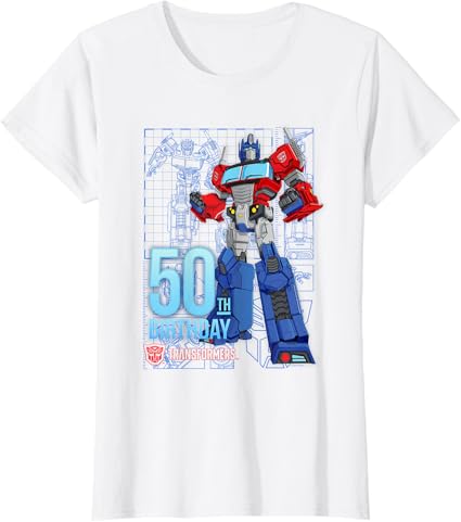 T-shirt de aniversário dos 50 anos do Optimus Prime dos Transformers