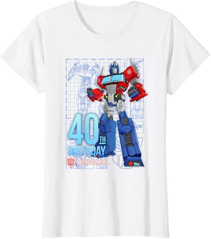 T-shirt de aniversário dos 40 anos do Optimus Prime dos Transformers