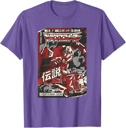 T-shirt Transformers Optimus Prime Capa de Banda Desenhada Japonesa Cybertroniana