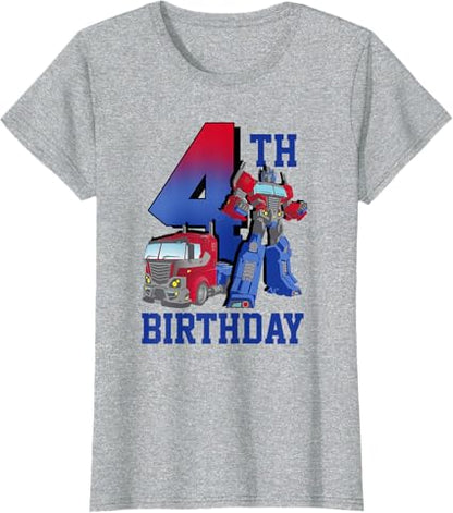 T-shirt com poster comemorativo do 4º aniversário do Optimus Prime de Transformers com efeito degradé