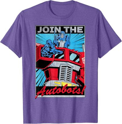 T-shirt com poster retro do Transformers Optimus Prime juntando-se aos Autobots