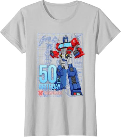 T-shirt de aniversário dos 50 anos do Optimus Prime dos Transformers