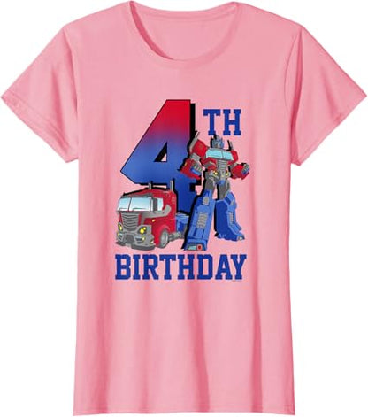 T-shirt com poster comemorativo do 4º aniversário do Optimus Prime de Transformers com efeito degradé