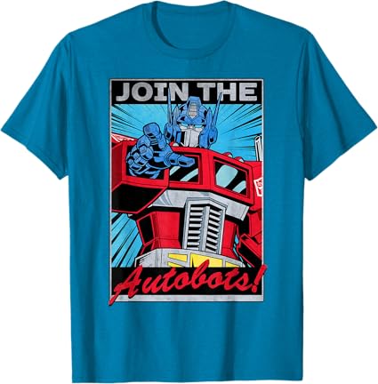 T-shirt com poster retro do Transformers Optimus Prime juntando-se aos Autobots