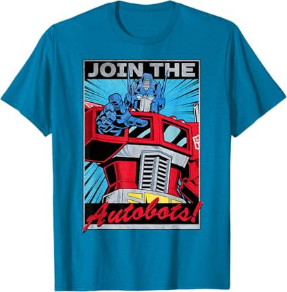 T-shirt com poster retro do Transformers Optimus Prime juntando-se aos Autobots