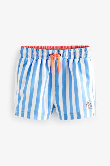 |Boy| Shorts De Banho Estampados - Azul/Branco (3 Meses - 7 Anos)