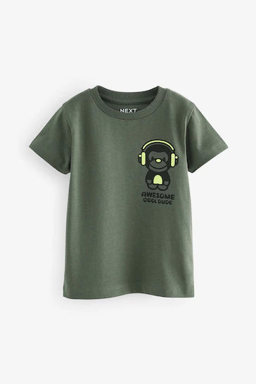|Boy| Camiseta De Manga Curta Com Estampa Traseira - Verde Cáqui (3 meses a 7 anos)