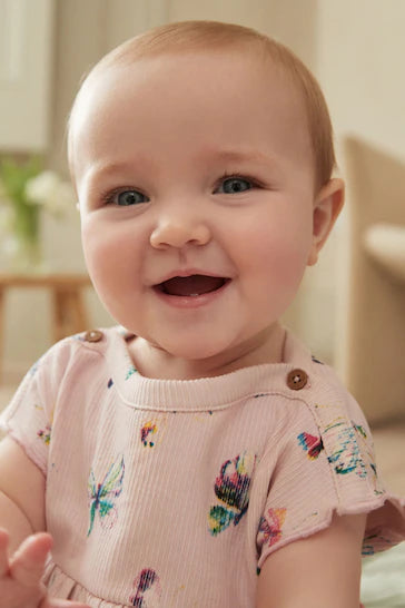 |BabyGirl| Conjunto De 2 Peças De Top e Shorts Peplum Rib Para Bebê - Borboleta Roxa Lilás