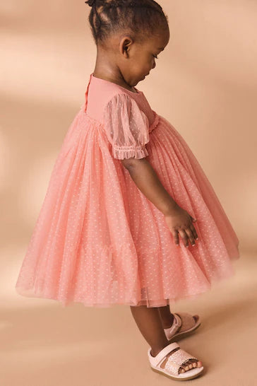 |Girl| Vestido de festa em malha - Coral (3 meses -7 anos)