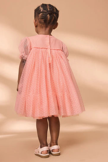 |Girl| Vestido de festa em malha - Coral (3 meses -7 anos)