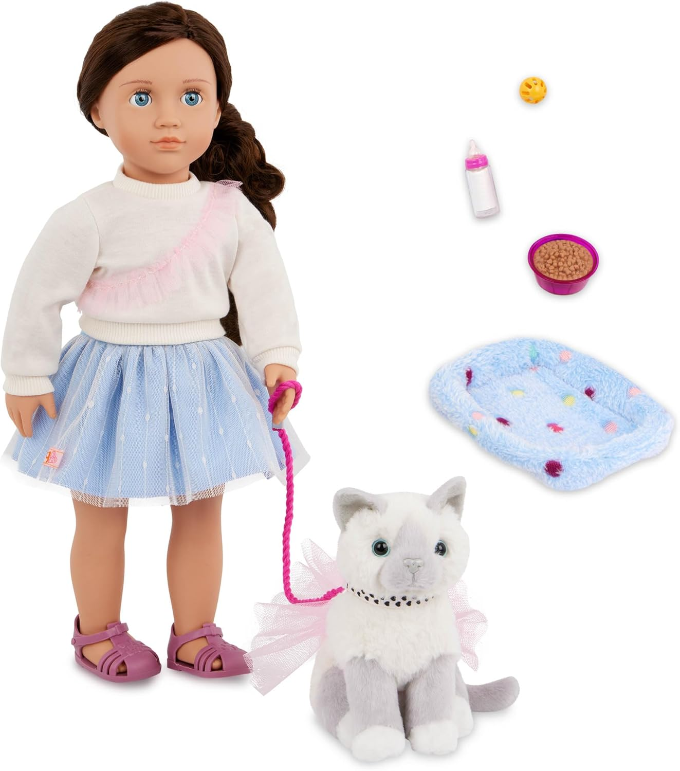 Our Generation Boneca Deluxe Emily com Livro de Histórias – Boneca organizadora de festas de 45 cm e livro de histórias para meninas e meninos, acessórios divertidos para festas, corpo macio e fofinho, para crianças a partir dos 3 anos