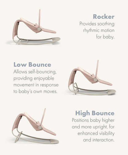 Mamas & Papas Tempo 3 em 1 Rocker/Bouncer, leve, com cinto de 3 pontos e barra de brinquedos magnética facilmente removível, Blush