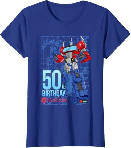 T-shirt de aniversário dos 50 anos do Optimus Prime dos Transformers