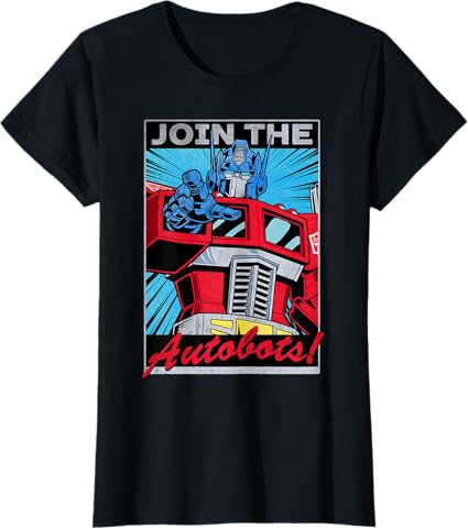 T-shirt com poster retro do Transformers Optimus Prime juntando-se aos Autobots