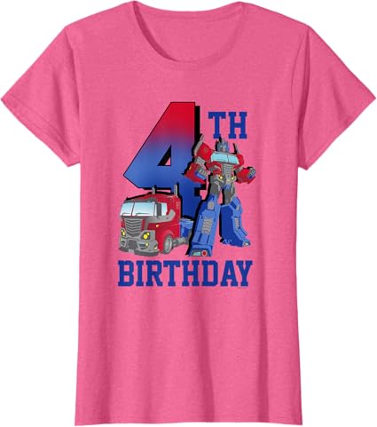 T-shirt com poster comemorativo do 4º aniversário do Optimus Prime de Transformers com efeito degradé