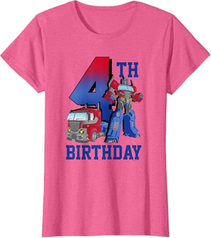 T-shirt com poster comemorativo do 4º aniversário do Optimus Prime de Transformers com efeito degradé